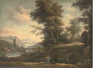 A Wooded River Landscape With An Amorous Couple On A Track by Peter Tillemans