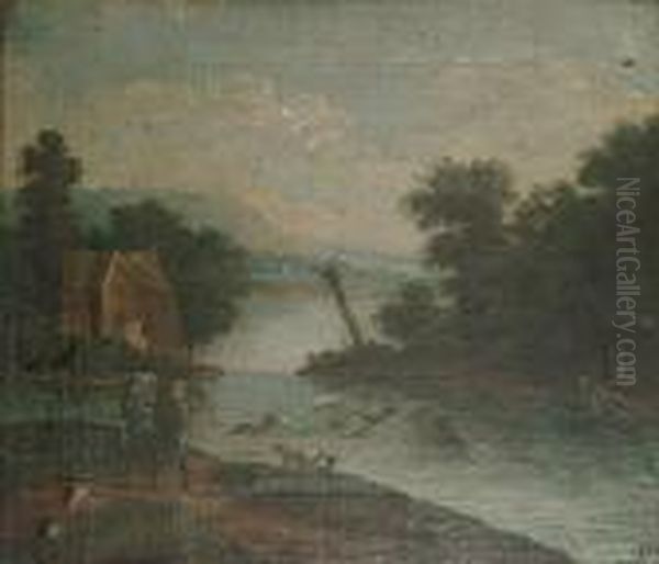 A River Landscape With Huntsmen And Their Dogs - view 1