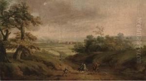 An Extensive Landscape With Horsemen And A Beggar In Theforeground