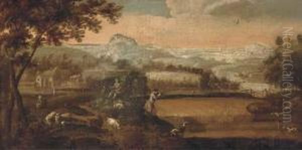 Figures Hunting In An Extensive Landscape - view 1