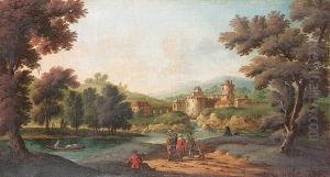 A Wooded River Landscape With
Figures Resting Beside A Path; And A Wooded River Landscape With Figures
On A Path And A Walled Village Beyond by Peter Tillemans