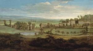 Figures In An Extensive Landscape With A Country House In Thedistance by Peter Tillemans
