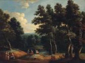 A Wooded Landscape With Peasants By A Sandy Track