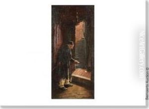 Vieil Homme Nourissant Son Chat. by Henri Timmermans
