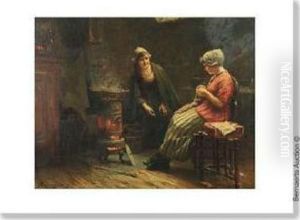 Femme Tricotant Pres Du Feu. by Henri Timmermans
