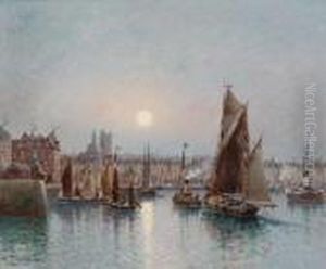Coucher De Soleil Dans Le Port Hollandais by Louis Timmermans