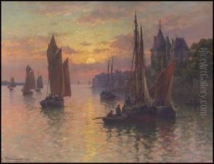 Sailboats At Sunset by Louis Timmermans