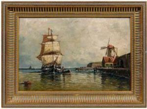 Boats In Harbor by Louis Timmermans
