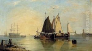 Hollandische Hafenpartie Mit Segelschiffen. by Louis Timmermans