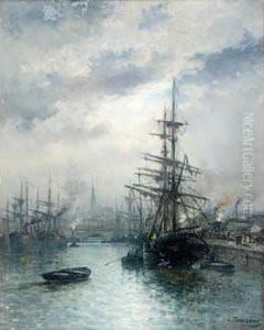 Shipping In Harbour At Dusk by Louis Timmermans