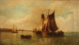 Ships Anchored In A Coastal Inlet by Louis Timmermans