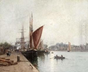 Sailing Ships Docked At A Port
