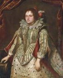 Portrait Of Lady, Three-quarter Length, In An Elaborate Silkdress