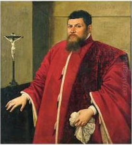 Portrait Of A Venetian Senator, Standing Beside A Table by Domenico Tintoretto