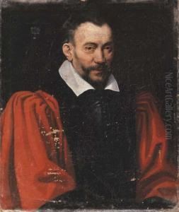 Portrait Of A Gentleman, Bust-length, In A Red Shirt And Black Waistcoat