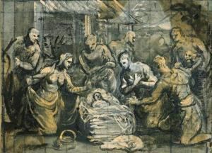 Tintoretto
The Adoration Of The Shepherds
Black Chalk, Oil On Blue Paper, Squared In Black Chalk by Domenico Tintoretto