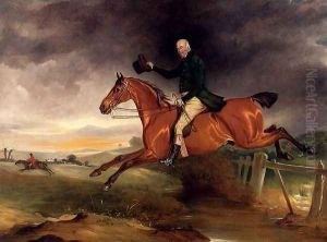 Mr George Marriott On His Bay Hunter Taking A Fence by John Snr Ferneley
