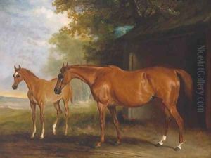 Defiance, a Brood Mare, with Reveller, a Foal by John Snr Ferneley