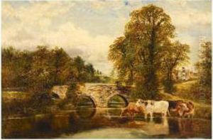 Cows Watering On The River Frome, Stapleton by William Vivian Tippet