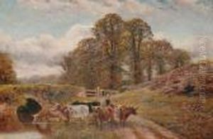 Country Landscape With Drover And Cattle, A River In The Foreground Country Landscape With Drover And Cattle, A River In The Foreground