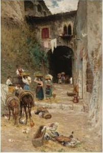 Girls Delivering Grapes To A Village by Aurelio Tiratelli