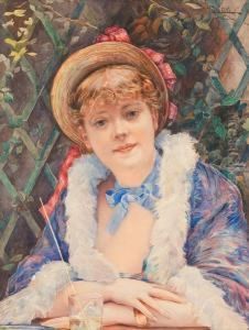 Ritratto Di Fanciulla In Giardino by Cesare Tiratelli
