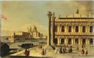 The Piazzetta, Venice, With The
Libreria, The Entrance To The Grandcanal With The Dogana And Santa Maria
Della Salute by Francesco Tironi