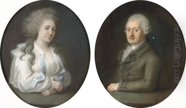 Portraits Of A Lady And Gentleman, Half-length, Their Hands Restingon Ledges - view 1