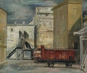 Red Railway Carriage In Astreet by Victor Tischler