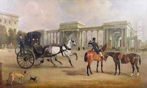 Mr Massey Stanley with cabriolet and hacks at Hyde Park Corner