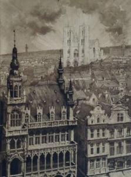 Sans Titre [vue Partielle De La 
Grand' Place De Bruxelles Et De La Cathedrale Saints Michel Et Gudule]. - view 1