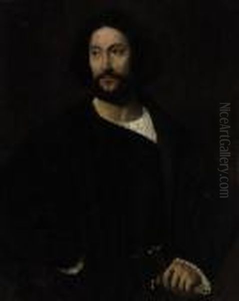 Portrait Of A Gentleman,
Half-length, In Black, His Left Handresting On The Hilt Of A Sword - view 1