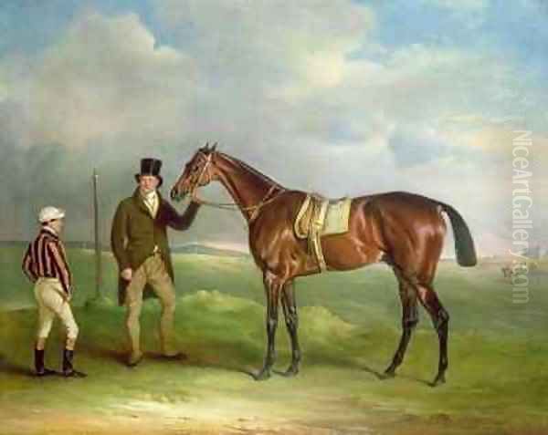 The Duke of Clevelands Chorister held by trainer John Smith with jockey John Day Snr at Doncaster - view 1