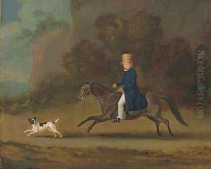 Henry, 3rd Earl of Lonsdale, on a grey pony, with a terrier