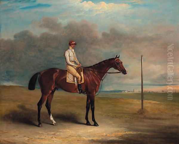 Lord Lowther's Spaniel, winner of the 1831 Derby, with jockey up, on a racecourse - view 1