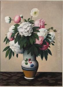 A Still Life With Peonies In A Vase by Felix Elie Tobeen