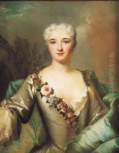 Retrato De Dama Joven, De Medio Cuerpo, Su Vestido Adornado Con Flores