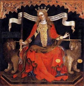 Justice between the Archangels Michael and Gabriel (detail) by Jacobello Del Fiore
