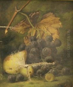 Grapes And Peaches On A Stone Ledge