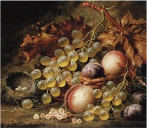 Still Life With Apples, Grapes
And Flowers; Still Life With Peaches, Grapes And A Bird's Nest by Henry George Todd