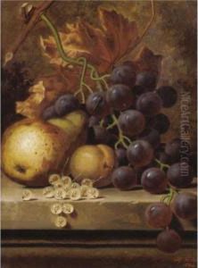 Still Life Of Pears And Grapes; Still Life Of Grapes And Plums by Henry George Todd