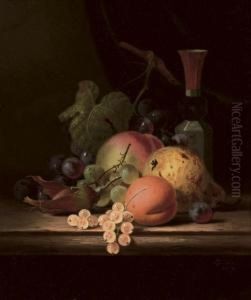 Still Life With Pear, Apple, Apricot, Grapes And Vase by Henry George Todd
