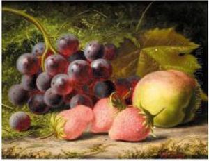 Strawberries, Grapes And A Peach; Grapes Plums And A Hazelnut
