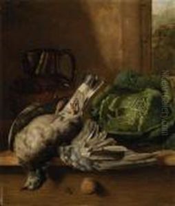 Still Life Of Game, Copper Urn And Cabbage On A Wooden Ledge by Henry George Todd