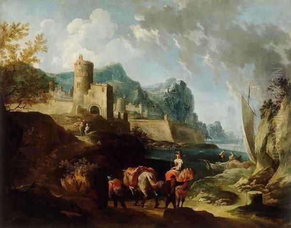 Seacoast with Travellers and a Town - view 1