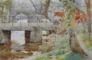 Cattle Crossing A Stone Bridge. by Ralph Todd