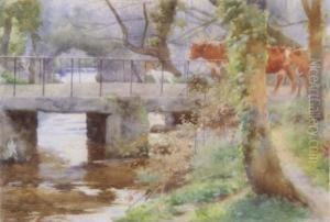 Cattle On A Stone Bridge Initialled And Dated '99 7.5 X 11in