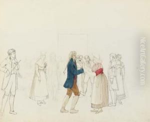 Une Scene De Mariage Avec Des Couples Dansant, Un Homme Jouant Du Violon A Gauche by Rodolphe Toepffer