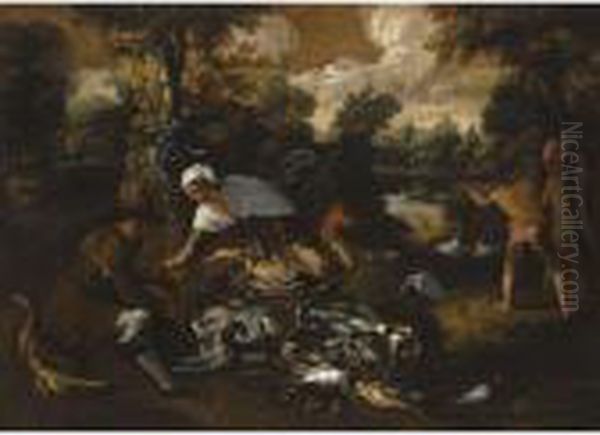 A Fluvial Landscape With Figures
Hunting And A Woman Selling Thespoils Of The Hunt To A Man - view 1