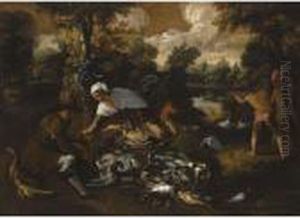 A Fluvial Landscape With Figures
Hunting And A Woman Selling Thespoils Of The Hunt To A Man by Lodovico Pozzoserrato (see Toeput, Lodewijk)